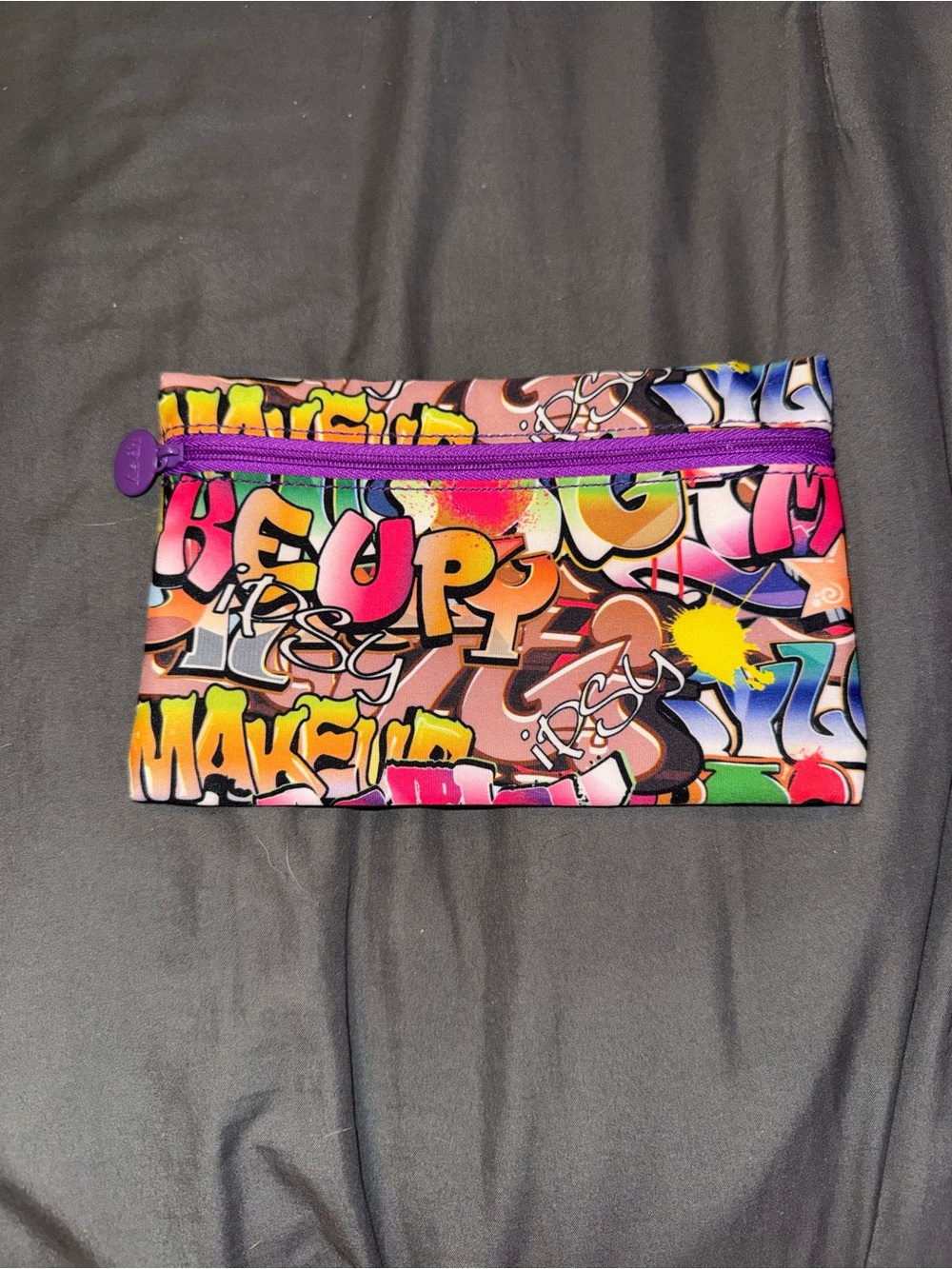 ipsy Colorful Graffiti Makeup Pouch with Purple Zipper